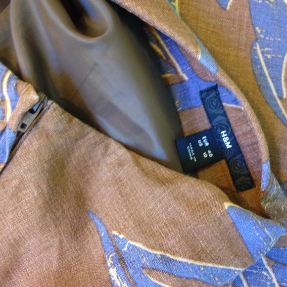 H&M Linen Flared Yoke Skirt Brown & Blue Floral - Picture 6 of 10